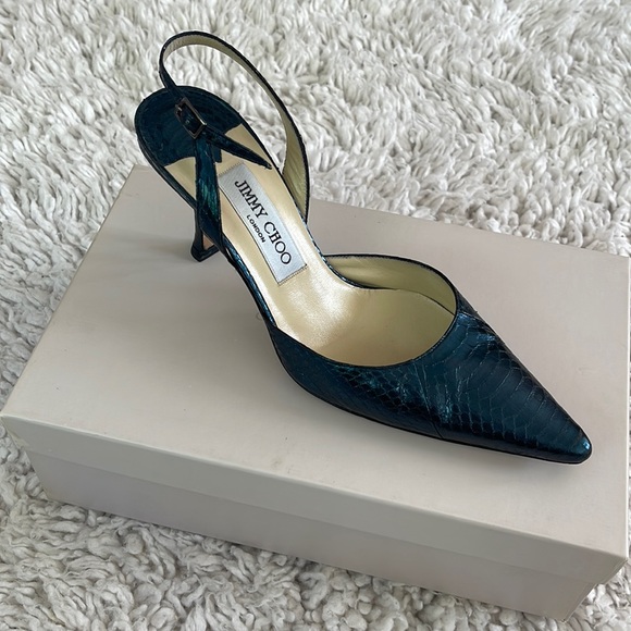 Jimmy Choo Women's Thandi 85 Pump Heels Shoes - Blue Croc, Size 38 EU, 7 US - Picture 1 of 3
